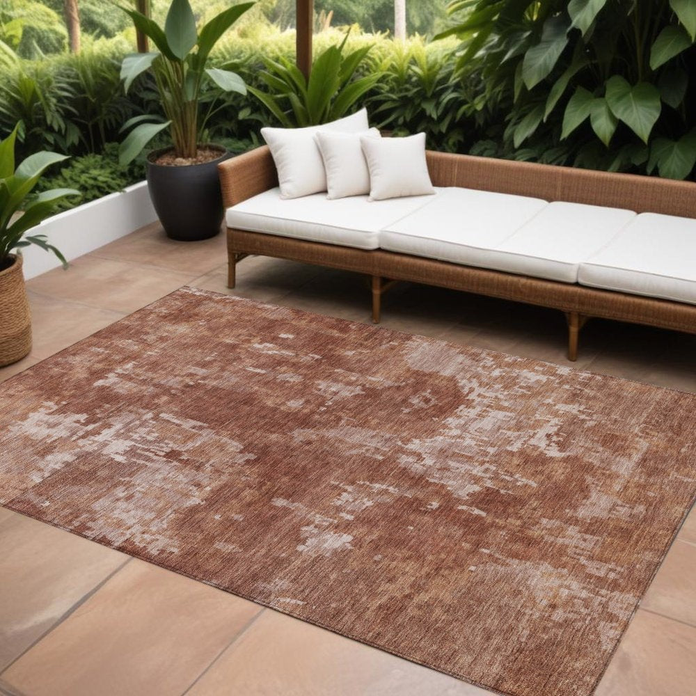 9' X 12' Copper And Ivory Abstract Washable Indoor Outdoor Area Rug — view 6