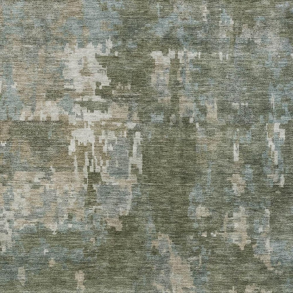 3' X 5' Fern Green And Beige Abstract Washable Indoor Outdoor Area Rug — view 5