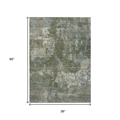 3' X 5' Fern Green And Beige Abstract Washable Indoor Outdoor Area Rug HomeRoots