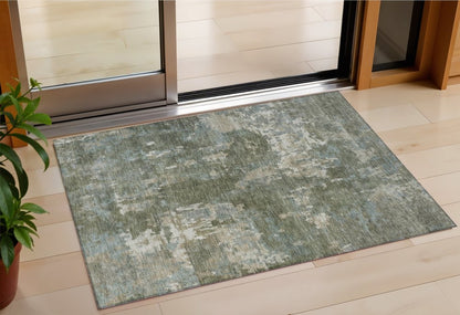 3' X 5' Fern Green And Beige Abstract Washable Indoor Outdoor Area Rug HomeRoots