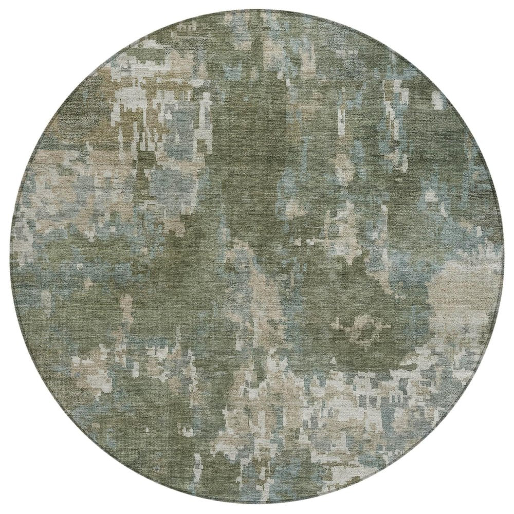 8' Fern Green And Beige Round Abstract Washable Indoor Outdoor Area Rug HomeRoots