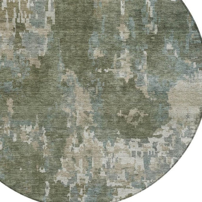 8' Fern Green And Beige Round Abstract Washable Indoor Outdoor Area Rug HomeRoots
