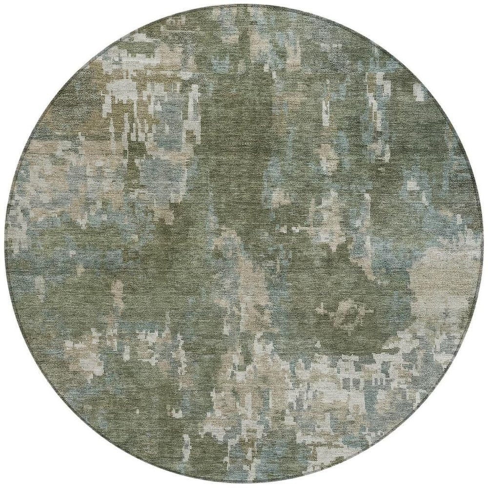 8' Fern Green And Beige Round Abstract Washable Indoor Outdoor Area Rug HomeRoots