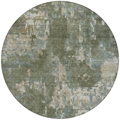 8' Fern Green And Beige Round Abstract Washable Indoor Outdoor Area Rug HomeRoots