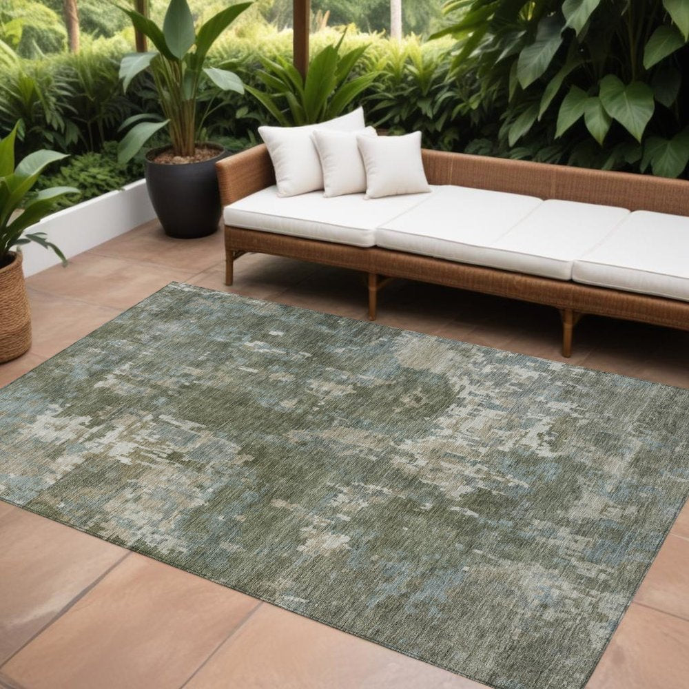 8' X 10' Fern Green And Beige Abstract Washable Indoor Outdoor Area Rug HomeRoots