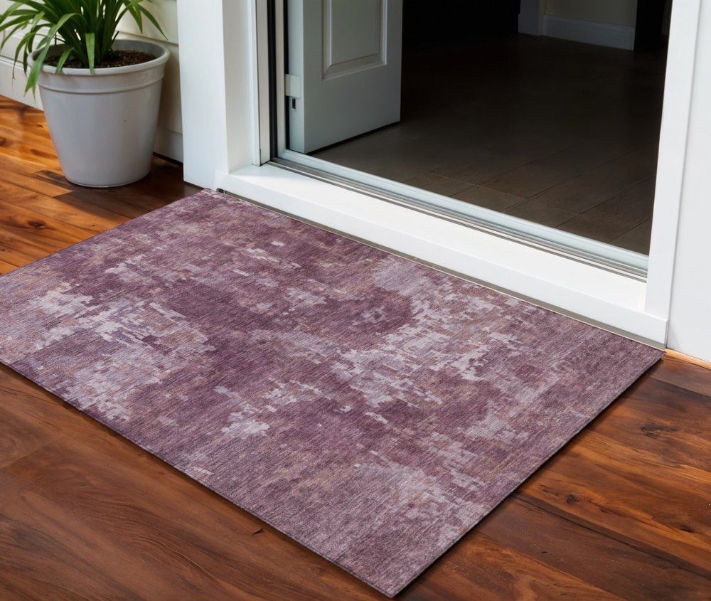 3' X 5' Merlot And Gray Abstract Washable Indoor Outdoor Area Rug HomeRoots