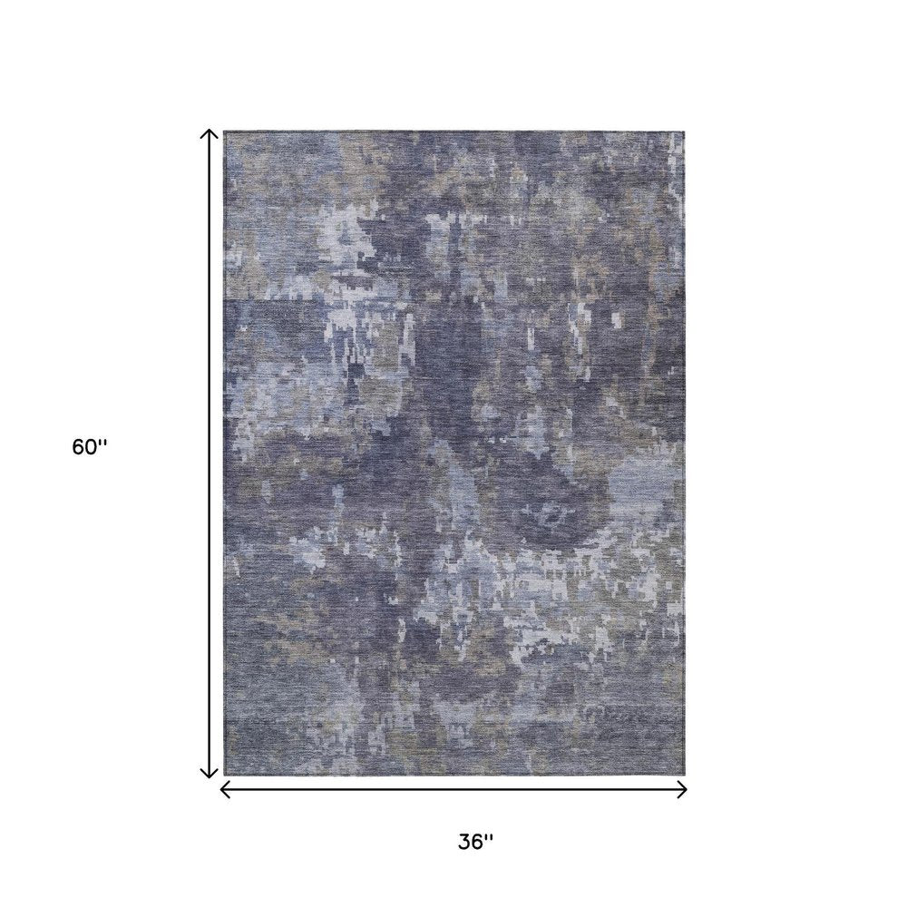 3' X 5' Plum And Ivory Abstract Washable Indoor Outdoor Area Rug — view 7