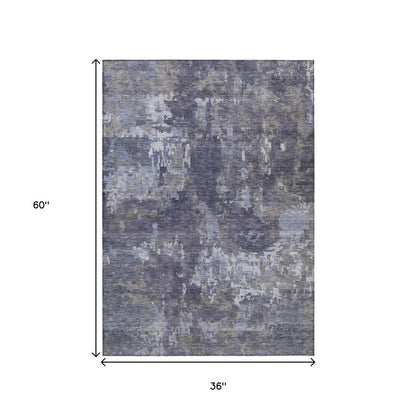 3' X 5' Plum And Ivory Abstract Washable Indoor Outdoor Area Rug