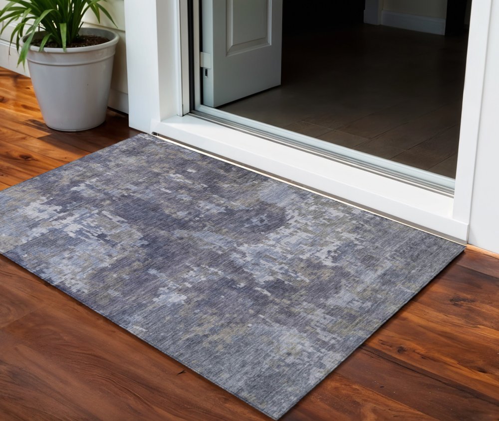 3' X 5' Plum And Ivory Abstract Washable Indoor Outdoor Area Rug — view 8