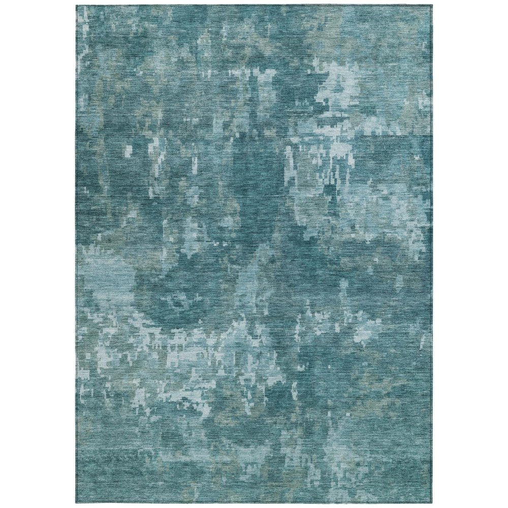 3' X 5' Teal Blue And Aqua Abstract Washable Indoor Outdoor Area Rug — view 5