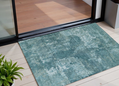 3' X 5' Teal Blue And Aqua Abstract Washable Indoor Outdoor Area Rug HomeRoots