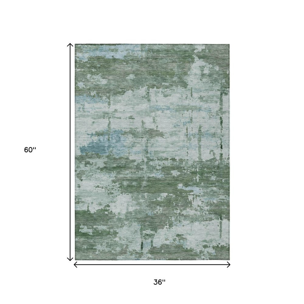 3' X 5' Artichoke Green And Ivory Abstract Washable Indoor Outdoor Area Rug HomeRoots