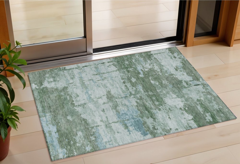 3' X 5' Artichoke Green And Ivory Abstract Washable Indoor Outdoor Area Rug HomeRoots