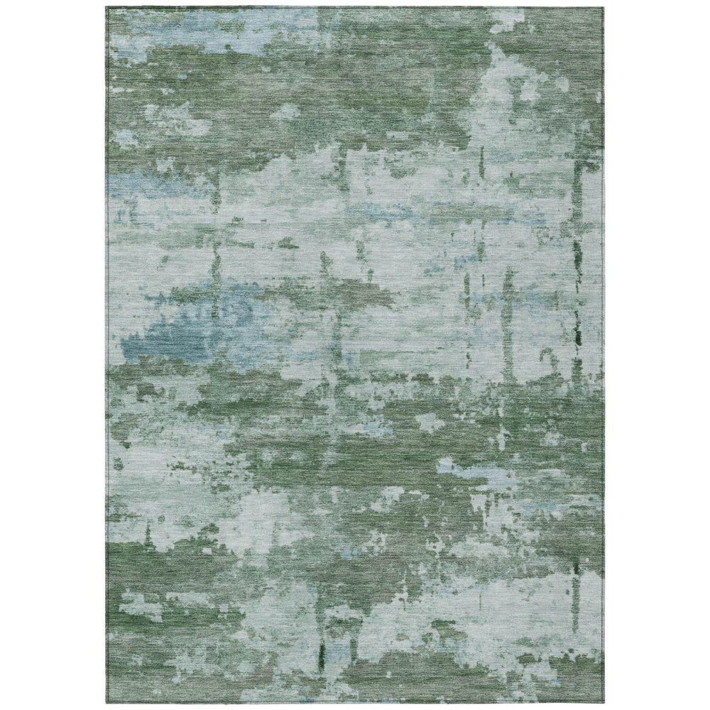 3' X 5' Artichoke Green And Ivory Abstract Washable Indoor Outdoor Area Rug — view 1