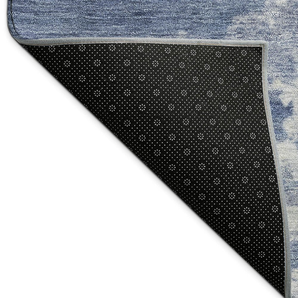 3' X 5' Navy Blue And Ivory Abstract Washable Indoor Outdoor Area Rug