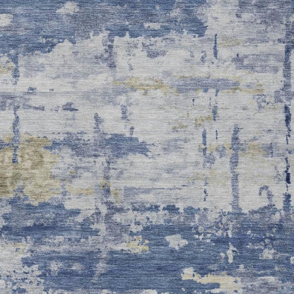 3' X 5' Navy Blue And Ivory Abstract Washable Indoor Outdoor Area Rug