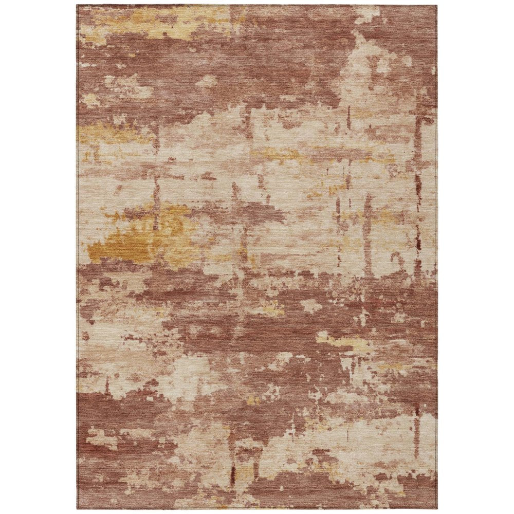 3' X 5' Rust And Beige Abstract Washable Indoor Outdoor Area Rug — view 1