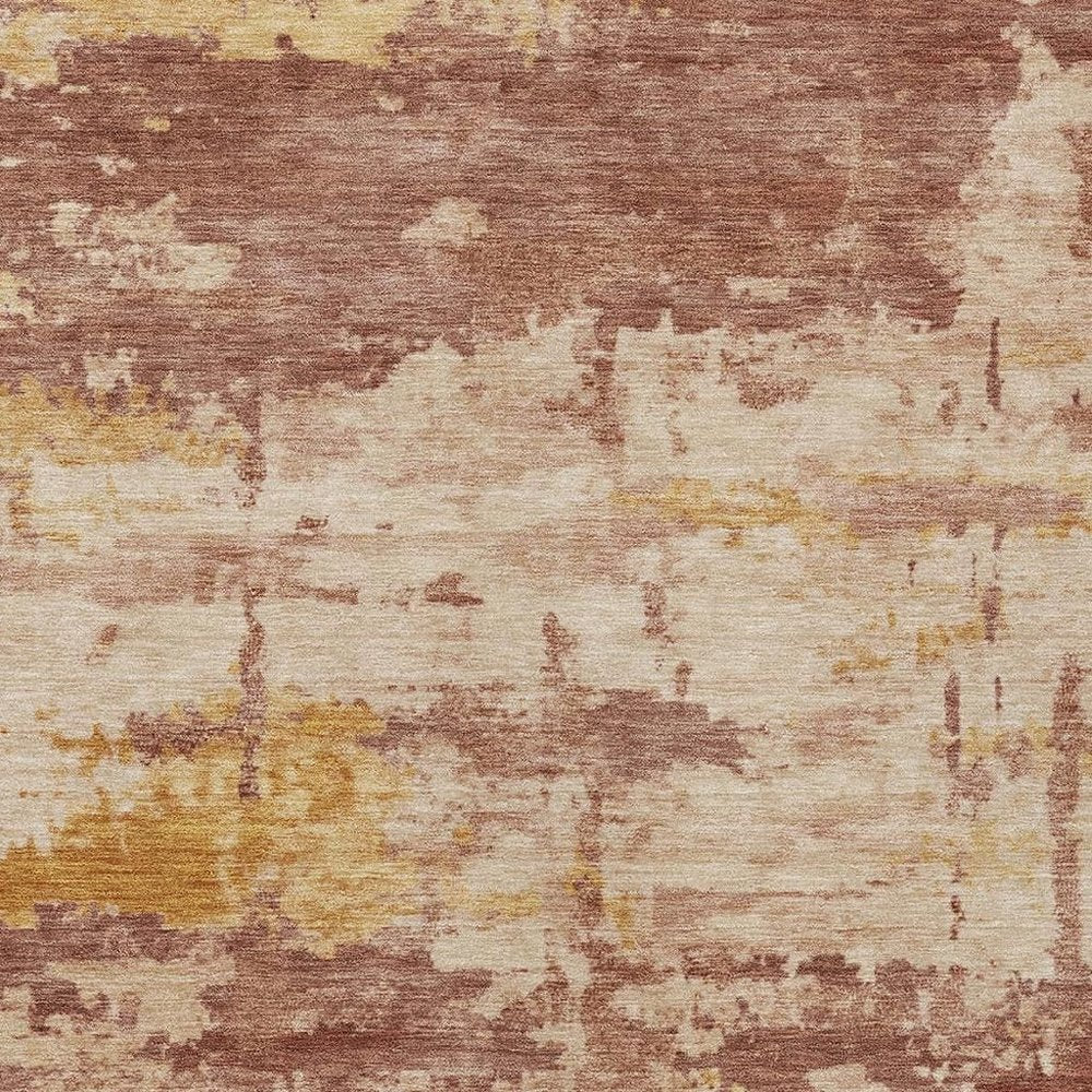 3' X 5' Rust And Beige Abstract Washable Indoor Outdoor Area Rug — view 5