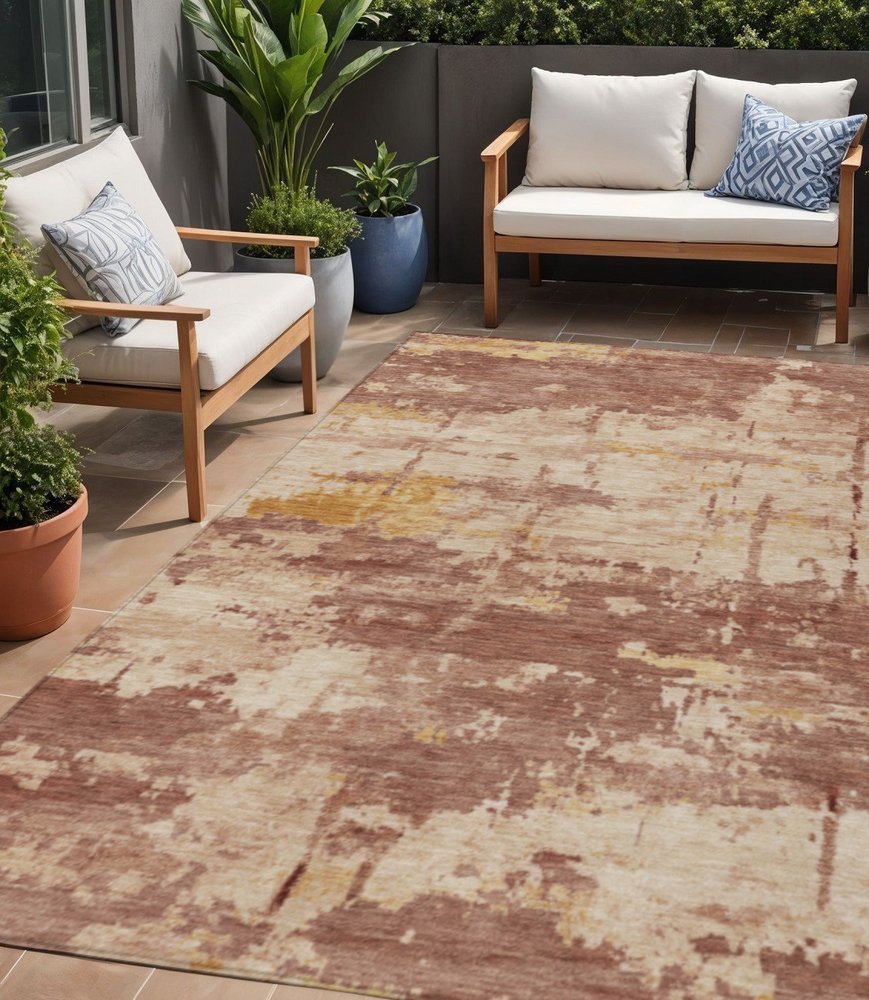5' X 8' Rust And Beige Abstract Washable Indoor Outdoor Area Rug HomeRoots