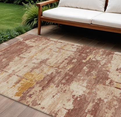 9' X 12' Rust And Beige Abstract Washable Indoor Outdoor Area Rug HomeRoots