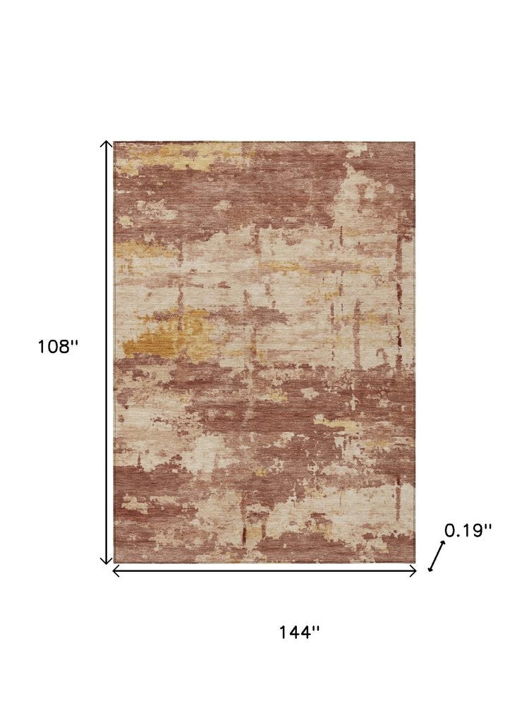 9' X 12' Rust And Beige Abstract Washable Indoor Outdoor Area Rug HomeRoots