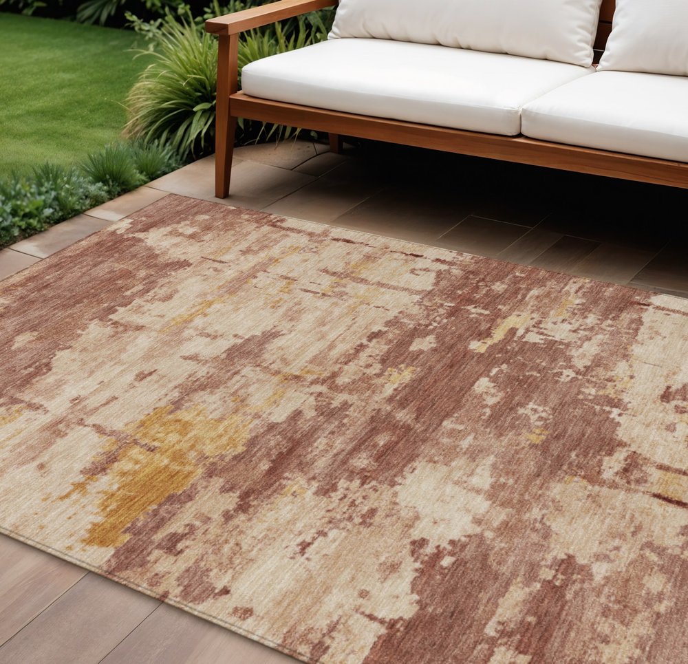 10' X 14' Rust And Beige Abstract Washable Indoor Outdoor Area Rug HomeRoots