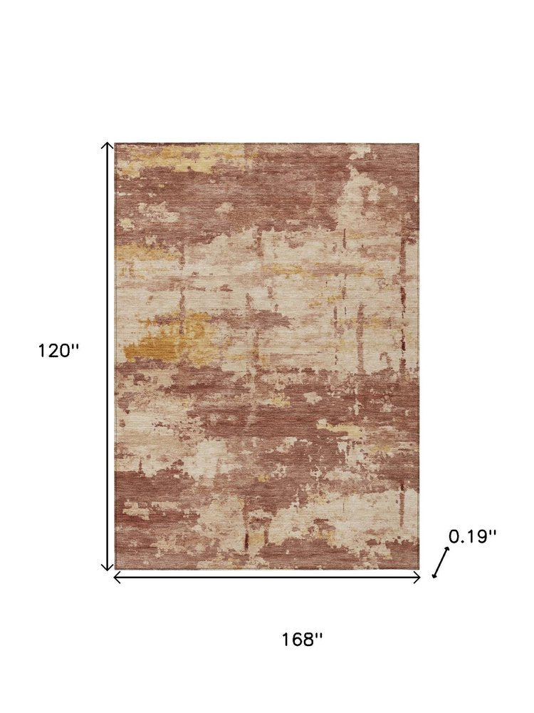 10' X 14' Rust And Beige Abstract Washable Indoor Outdoor Area Rug