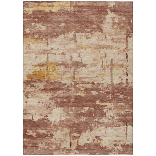 10' X 14' Rust And Beige Abstract Washable Indoor Outdoor Area Rug