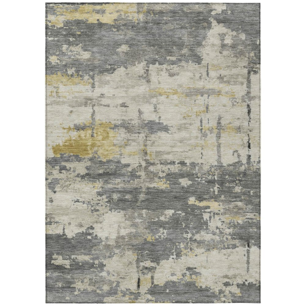 3' X 5' Pewter Ivory And Gold Abstract Washable Indoor Outdoor Area Rug HomeRoots