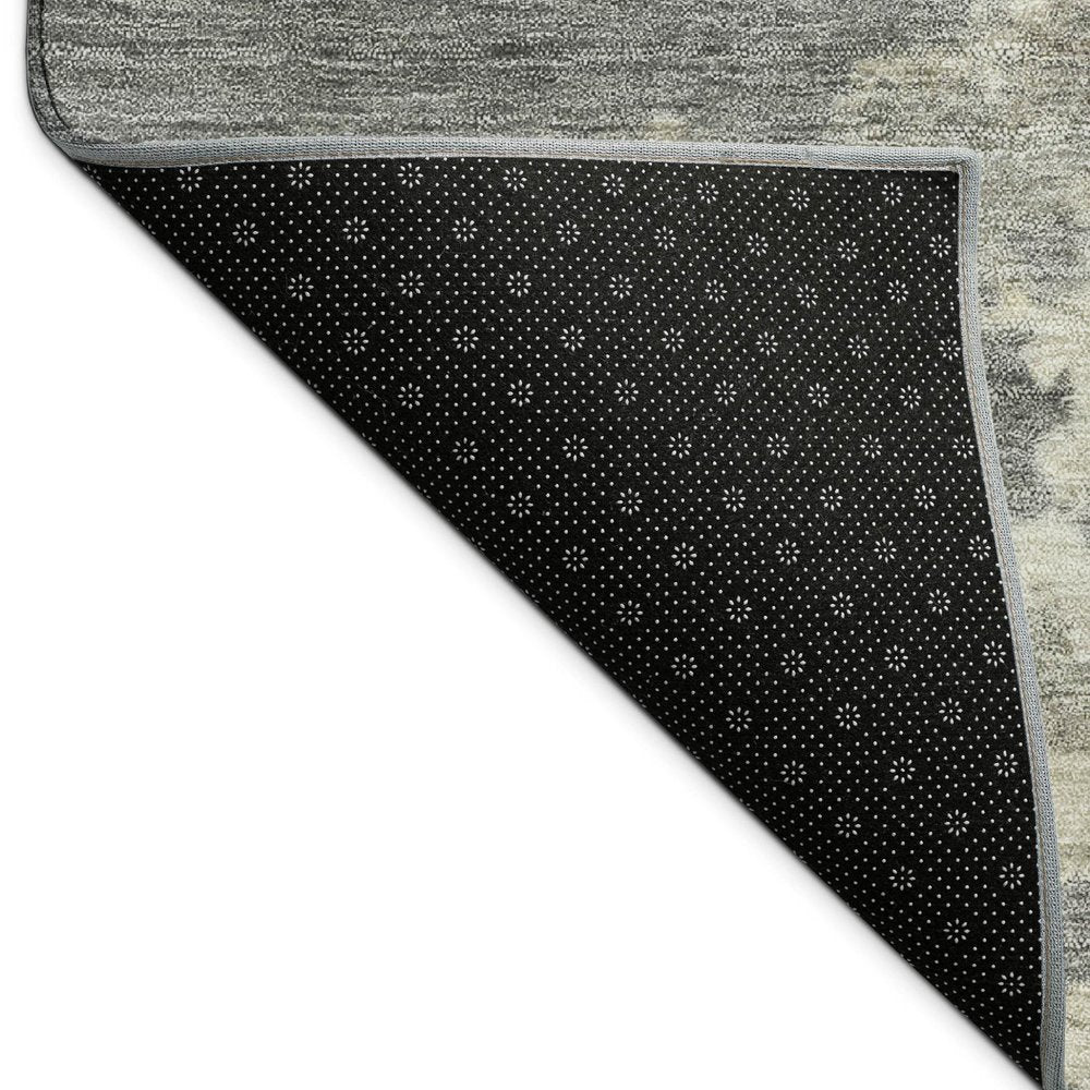 3' X 5' Pewter Ivory And Gold Abstract Washable Indoor Outdoor Area Rug — view 2