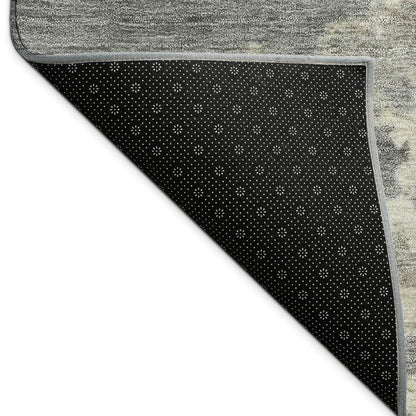 3' X 5' Pewter Ivory And Gold Abstract Washable Indoor Outdoor Area Rug HomeRoots