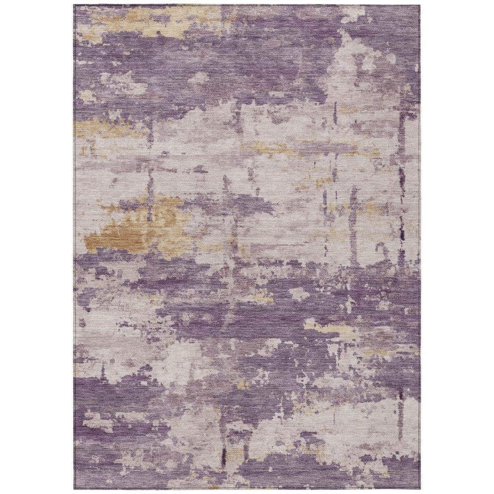 3' X 5' Plum Ivory And Gold Abstract Washable Indoor Outdoor Area Rug — view 1