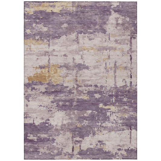 3' X 5' Plum Ivory And Gold Abstract Washable Indoor Outdoor Area Rug