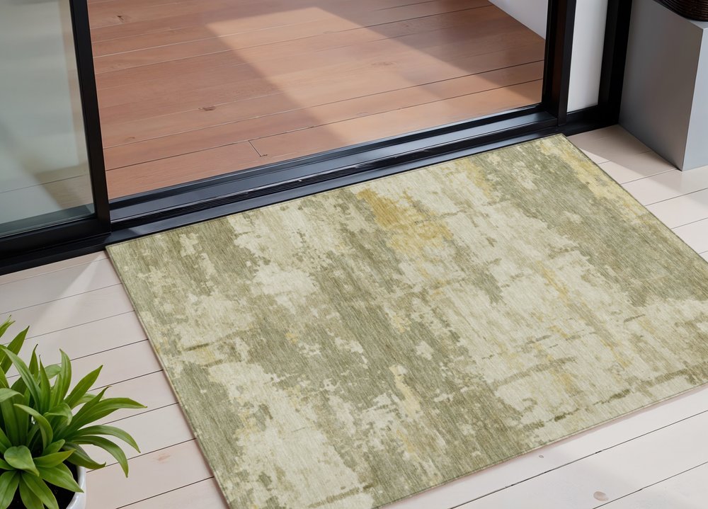 3' X 5' Sage Ivory And Gold Abstract Washable Indoor Outdoor Area Rug HomeRoots