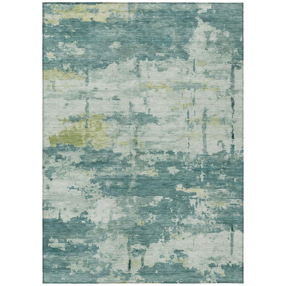 3' X 5' Teal Blue Ivory And Gold Abstract Washable Indoor Outdoor Area Rug HomeRoots