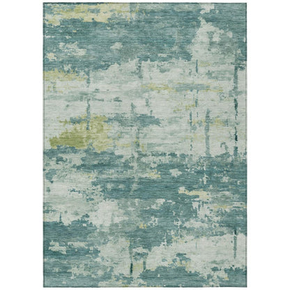 3' X 5' Teal Blue Ivory And Gold Abstract Washable Indoor Outdoor Area Rug HomeRoots