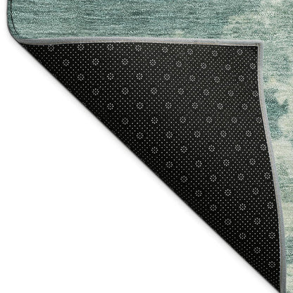 3' X 5' Teal Blue Ivory And Gold Abstract Washable Indoor Outdoor Area Rug HomeRoots