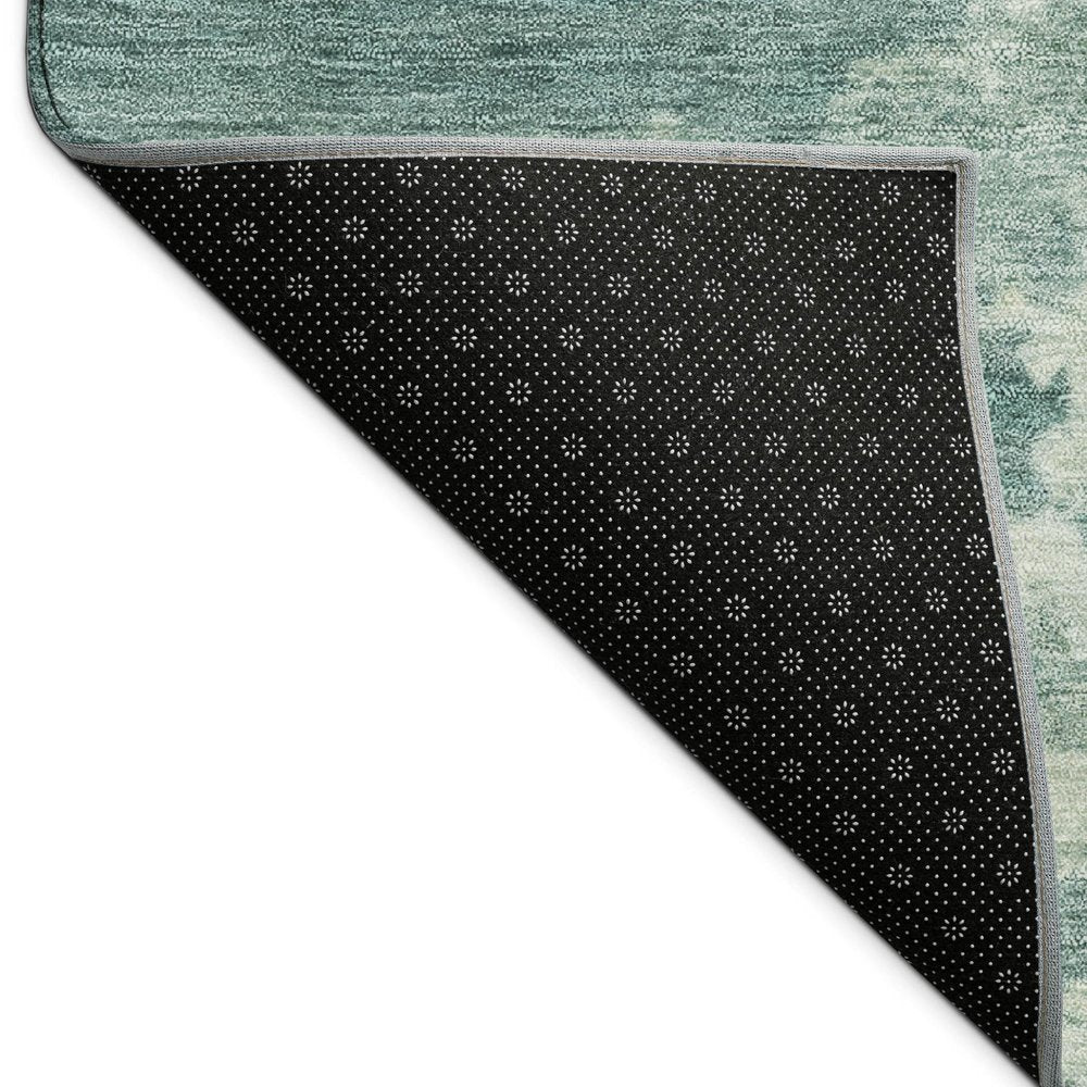 3' X 5' Teal Blue Ivory And Gold Abstract Washable Indoor Outdoor Area Rug