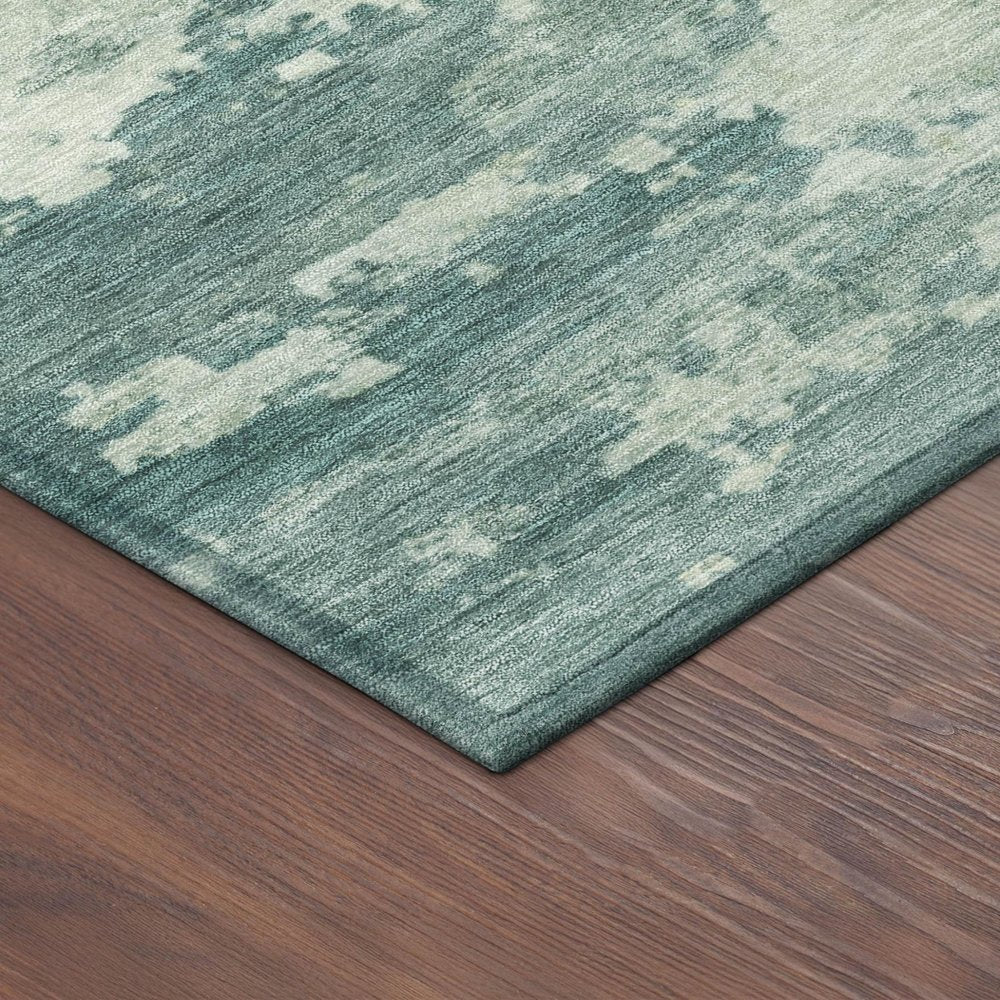 3' X 5' Teal Blue Ivory And Gold Abstract Washable Indoor Outdoor Area Rug — view 3