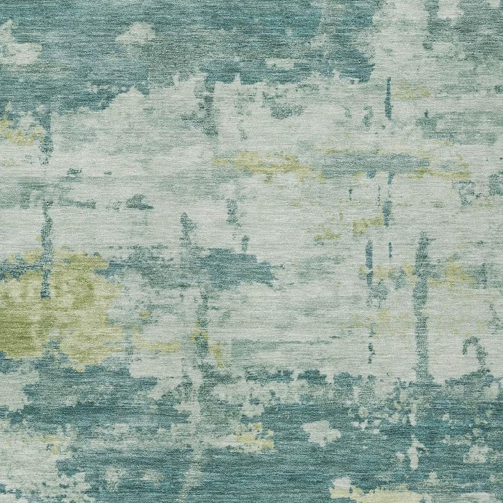 3' X 5' Teal Blue Ivory And Gold Abstract Washable Indoor Outdoor Area Rug — view 5