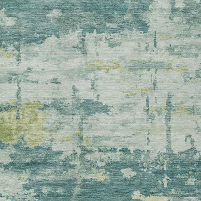 3' X 5' Teal Blue Ivory And Gold Abstract Washable Indoor Outdoor Area Rug