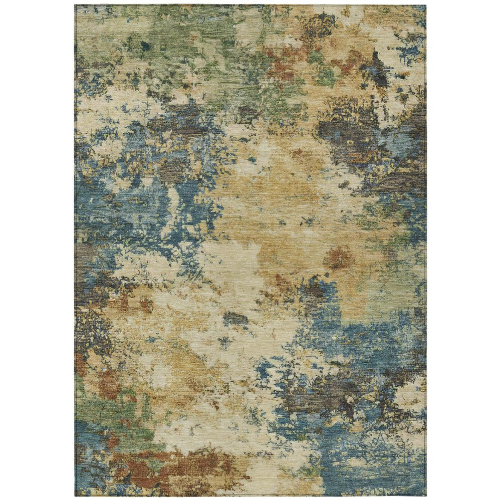 3' X 5' Beige Blue And Gray Abstract Washable Indoor Outdoor Area Rug — view 1