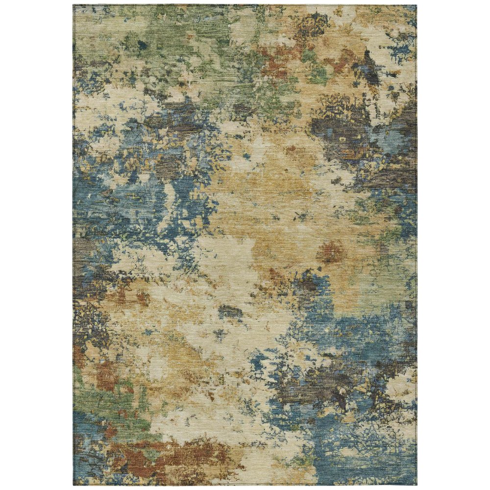 3' X 5' Beige Blue And Gray Abstract Washable Indoor Outdoor Area Rug — view 1