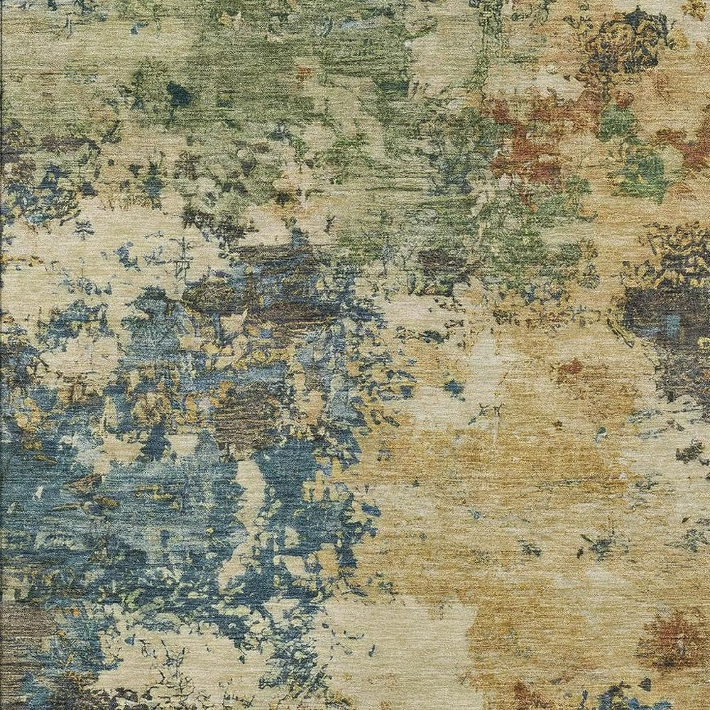 3' X 5' Beige Blue And Gray Abstract Washable Indoor Outdoor Area Rug HomeRoots