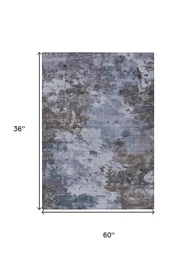 3' X 5' Blue And Gray Abstract Washable Indoor Outdoor Area Rug HomeRoots