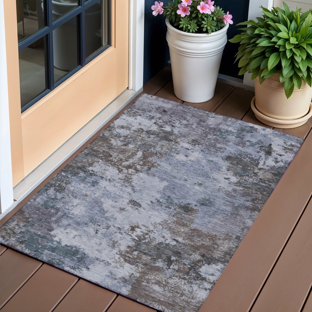 3' X 5' Blue And Gray Abstract Washable Indoor Outdoor Area Rug — view 4