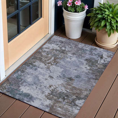 3' X 5' Blue And Gray Abstract Washable Indoor Outdoor Area Rug HomeRoots