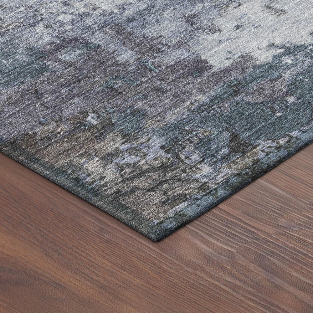 3' X 5' Blue And Gray Abstract Washable Indoor Outdoor Area Rug — view 3