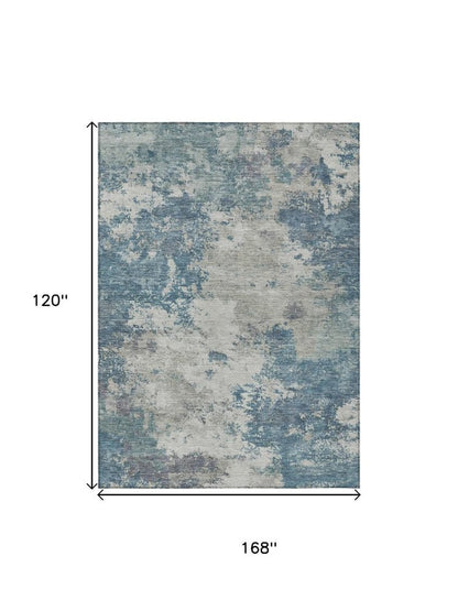 10' X 14' Denim Blue And Gray Abstract Washable Indoor Outdoor Area Rug HomeRoots