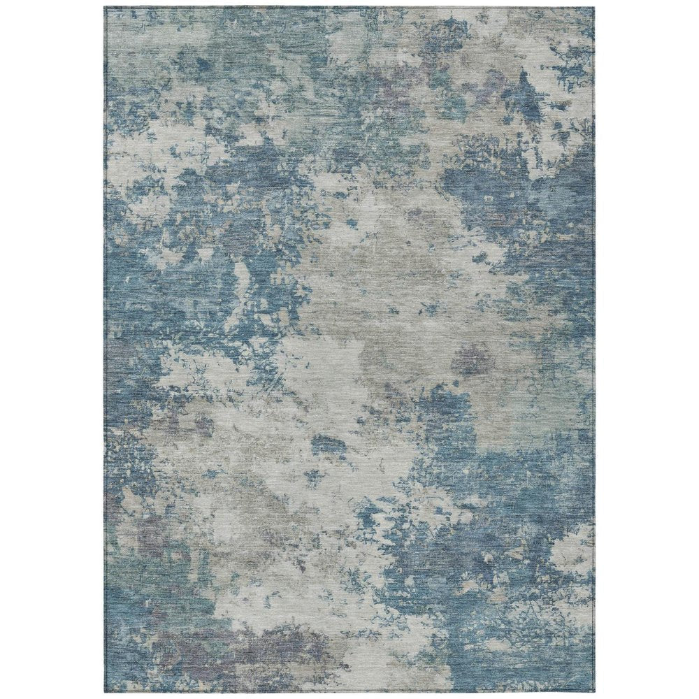 10' X 14' Denim Blue And Gray Abstract Washable Indoor Outdoor Area Rug — view 1